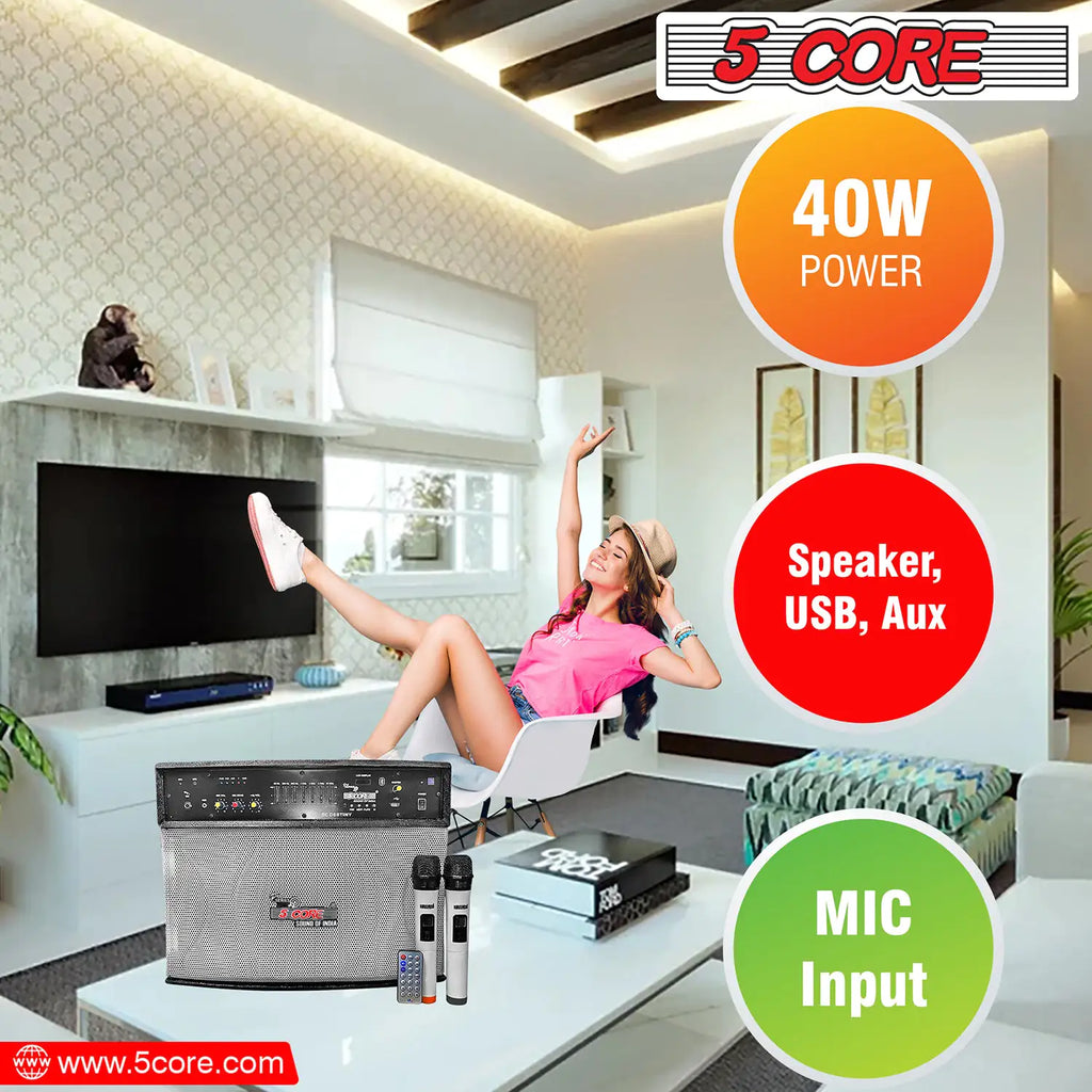 5 Core Wireless Portable PA System  400W PMPO Active Powered Bluetooth Compatible Karaoke Speaker