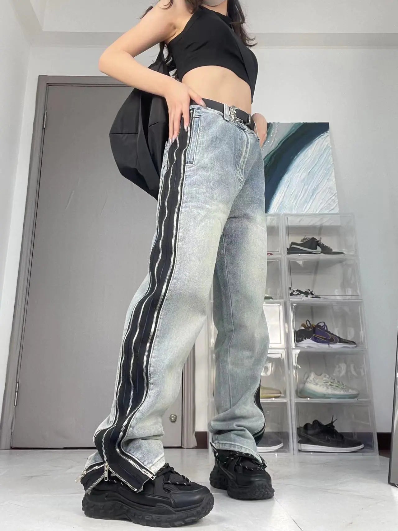 Distressed Light Wash Yellow Mud Dyed Jeans